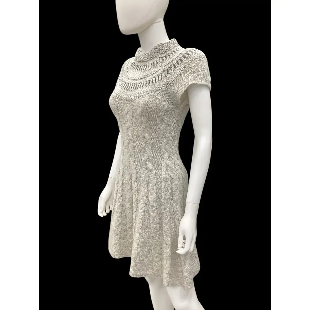 Free People Dress Women’s Size S Nordic Night Knit Cap Sleeve Wool Blend Gray